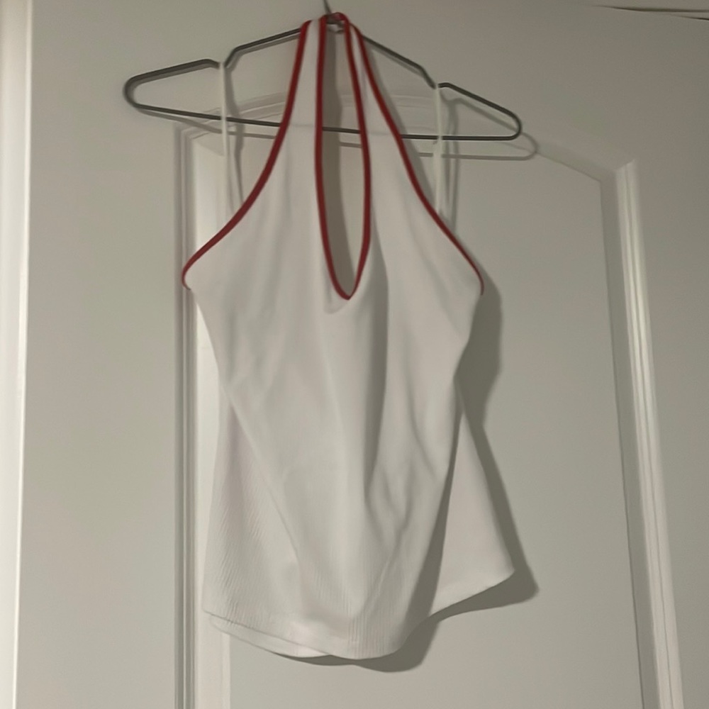 Ribbed White and Red Halter Top